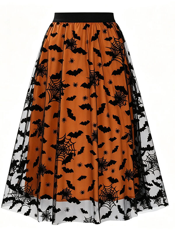 Halloween Layered Mesh Tulle Womens Elastic Waist A Line Midi Skirt