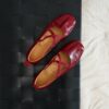 Classic Crinkled Lambskin Womens Square Toe Cross Strap Ballet Flats