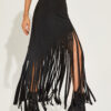 Casual Chic Asymmetric Fringe Womens High Waisted Black Midi Skirt