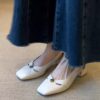 Classic Waxed Sheepskin Womens Cutout Camellia Block Heel Mary Janes