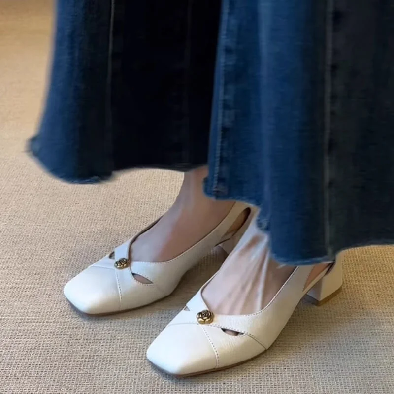 Classic Waxed Sheepskin Womens Cutout Camellia Block Heel Mary Janes