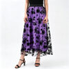 Halloween Party Flocked Mesh Womens Elastic Waist A Line Midi Skirt