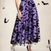 Halloween Layered Mesh Tulle Womens Elastic Waist A Line Midi Skirt