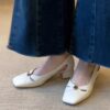 Classic Waxed Sheepskin Womens Cutout Camellia Block Heel Mary Janes
