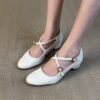 French Riviera Soft Sheepskin Criss Cross Round Toe Ladies Mary Janes
