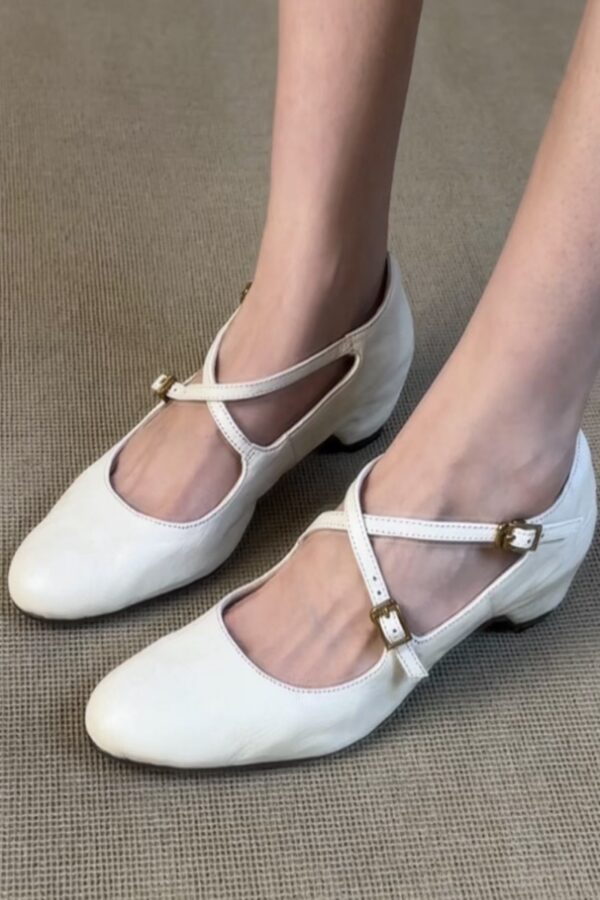 French Riviera Soft Sheepskin Criss Cross Round Toe Ladies Mary Janes