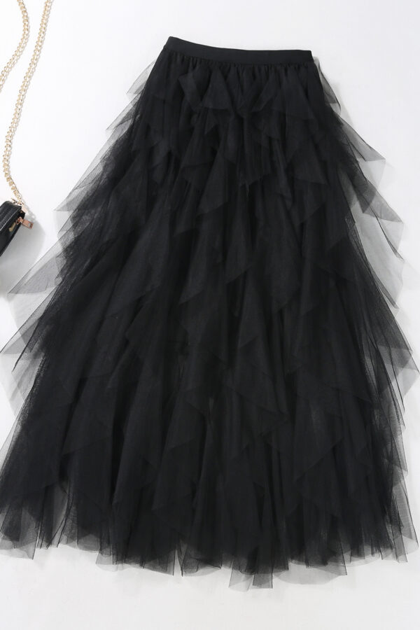 Casual Chic Breathable Asymmetric Layered Tulle Womens Midi Skirt