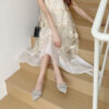 Timeless Classic Microfibre Crystal Pearl Bow Womens Ballet Flats