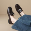 Timeless Classic Smooth Faux Leather Womens Flat Metal Detail Loafers