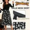 Halloween Flocked Print Tulle Womens Midi Skirt