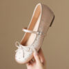 French Chic Satin Crystal Studded Bow Womens Mary Jane Ballet Flats
