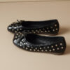 French Riviera Patent Studded Bow Square Toe Womens Black Ballet Flats