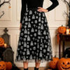 Halloween Flocked Print Tulle Womens Midi Skirt