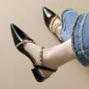 Casual Chic Studded Microfibre Womens Pointed Toe Block Heel Slingback