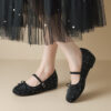 French Chic Satin Crystal Studded Bow Womens Mary Jane Ballet Flats