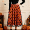 Halloween Flocked Print Tulle Womens Midi Skirt
