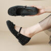 French Chic Satin Crystal Studded Bow Womens Mary Jane Ballet Flats
