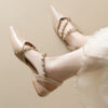 Casual Chic Studded Microfibre Womens Pointed Toe Block Heel Slingback