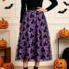 Halloween Flocked Print Tulle Womens Midi Skirt