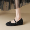 French Chic Satin Crystal Studded Bow Womens Mary Jane Ballet Flats