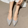 Casual Chic Breathable Diamante Pearl Womens Slip On Pointed Toe Flats