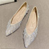 Casual Chic Breathable Diamante Pearl Womens Slip On Pointed Toe Flats