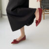 French Riviera Patent Microfibre V Buckle Ladies Pointed Toe Flats