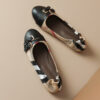 French Riviera Check Buckled Cap Toe Womens Slip On Ballet Pumps