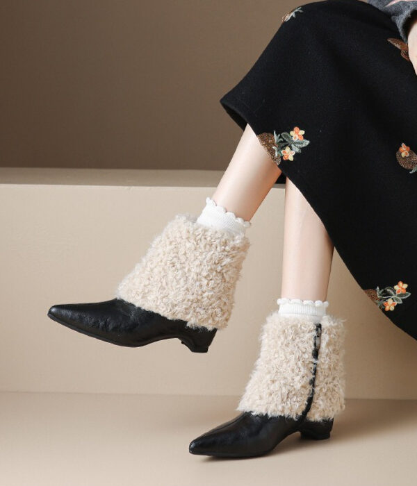 Casual Chic Faux Fur Women Pointed Toe Ankle Boots